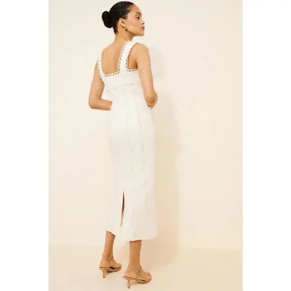 Anthropologie x BHLDN - White Sleeveless Midi Dress with Scalloped Edges, Size S - Picture 3 of 12